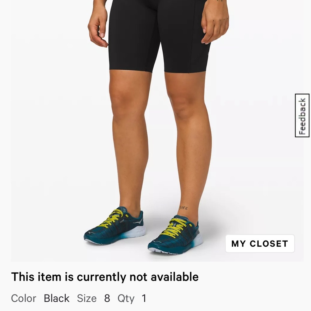 Lululemon cut just above the knee bike shorts.